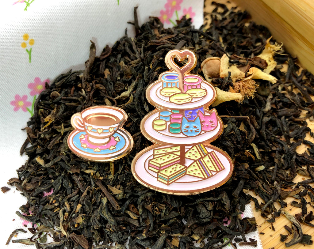 Tea Tray and Teacup Enamel Pin Set of Two